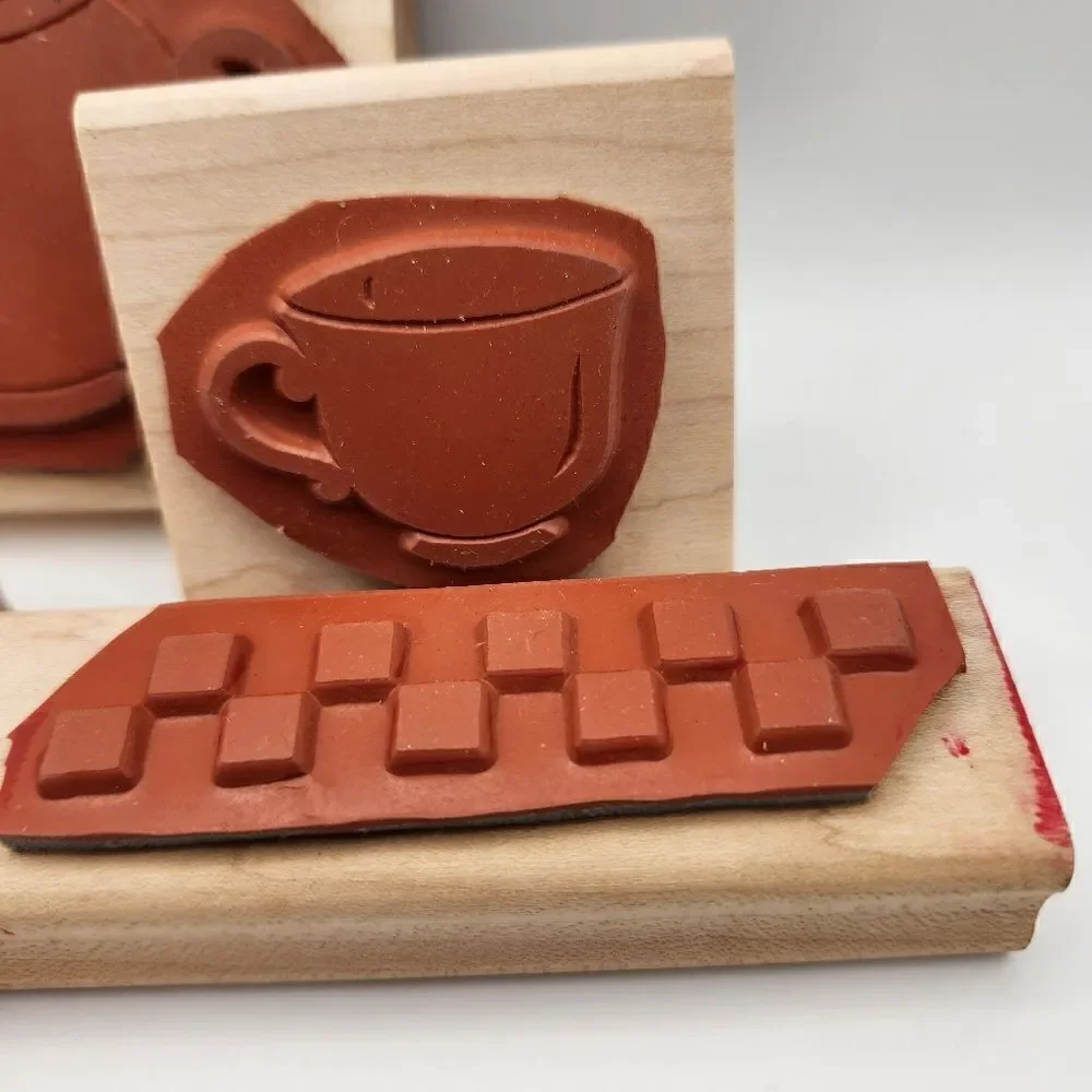 Stampin' Up! Vintage 1996 Definitely Decorative Teapot Block Stamp Set